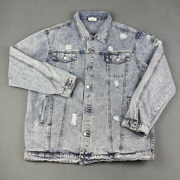 Umgee Plus Jean Jacket Women 2XL XXL Blue Distressed Trucker Button Cotton Denim - Picture 1 of 12